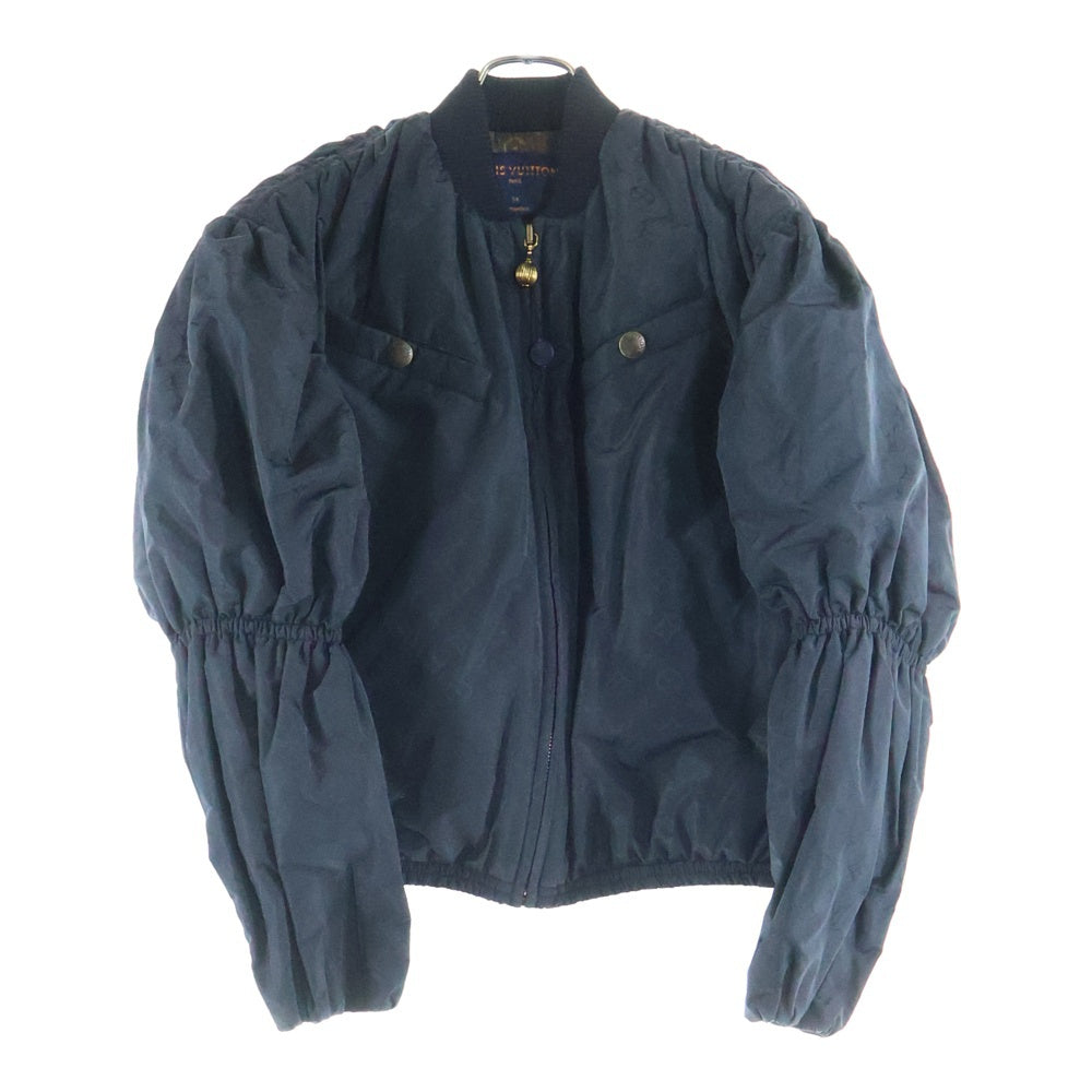 LOUIS VUITTON(ルイヴィトン) 22SS モノグラム総柄 ギャザーデザイン クロップド ショート丈 ジップアップ ボンバージャケット ブルゾン ブラック レディース RW221B FLX FMOW75