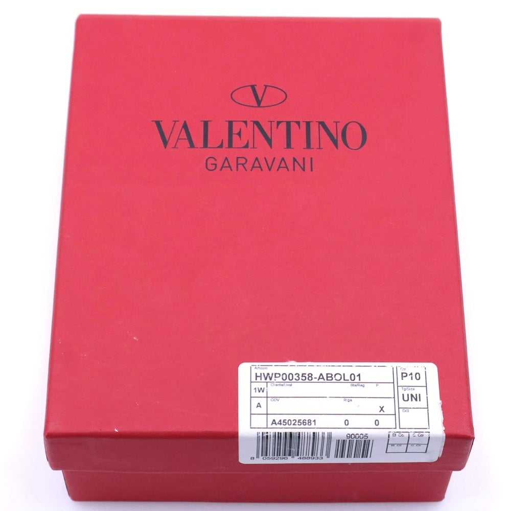 VALENTINO(ヴァレンティノ) ロゴ スタッズ付ラウンドファスナーレザーコンパクトウォレット 財布 パープル