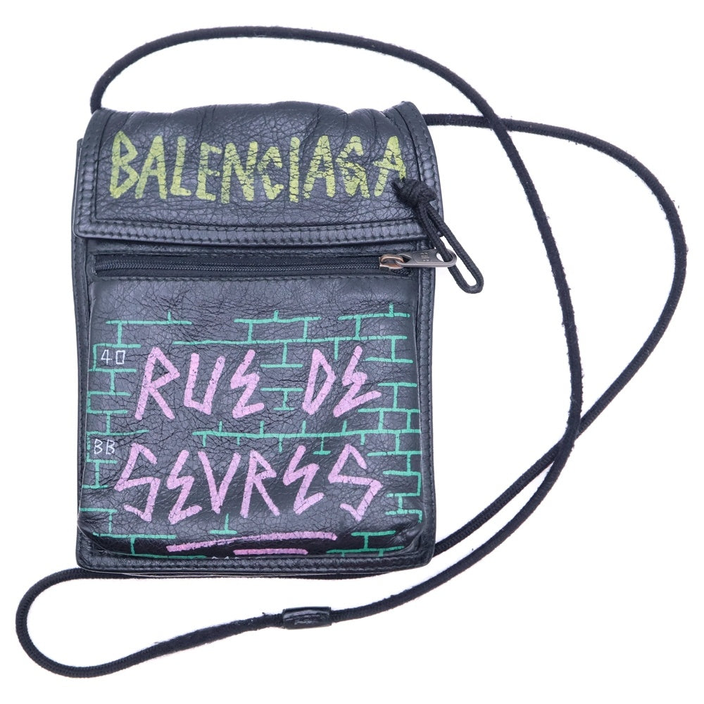 BALENCIAGA(バレンシアガ) グラフィティ ショルダーバッグ ミニバッグ フォンショルダー ポーチ ブラック レザー 532298