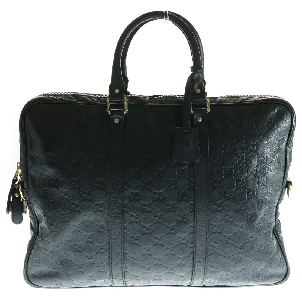 GUCCI(グッチ) ディアマンテ グッチシマ レザー ブリーフケース ハンド ビジネスバッグ ゴールド金具 ブラック 201480