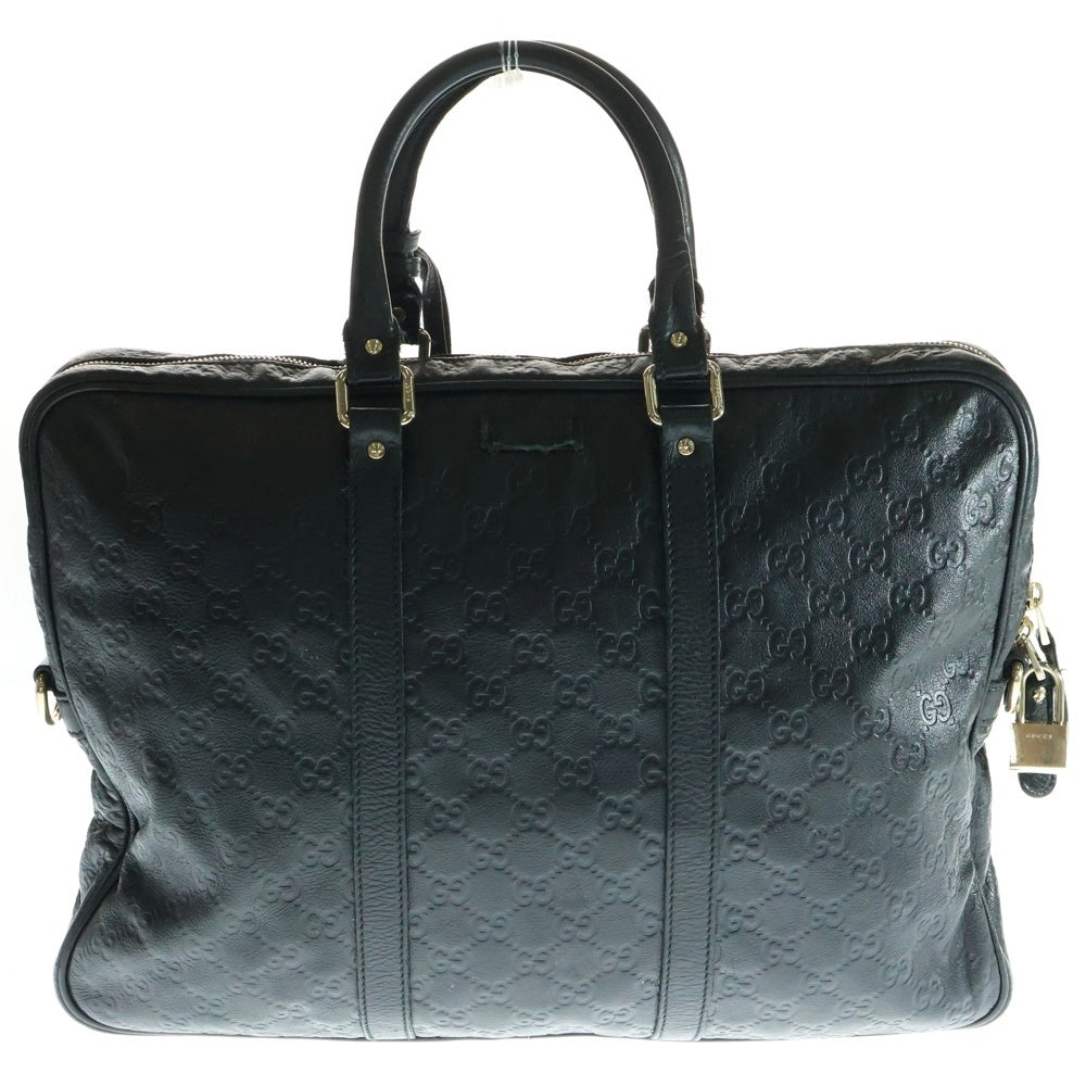 GUCCI(グッチ) ディアマンテ グッチシマ レザー ブリーフケース ハンド ビジネスバッグ ゴールド金具 ブラック 201480
