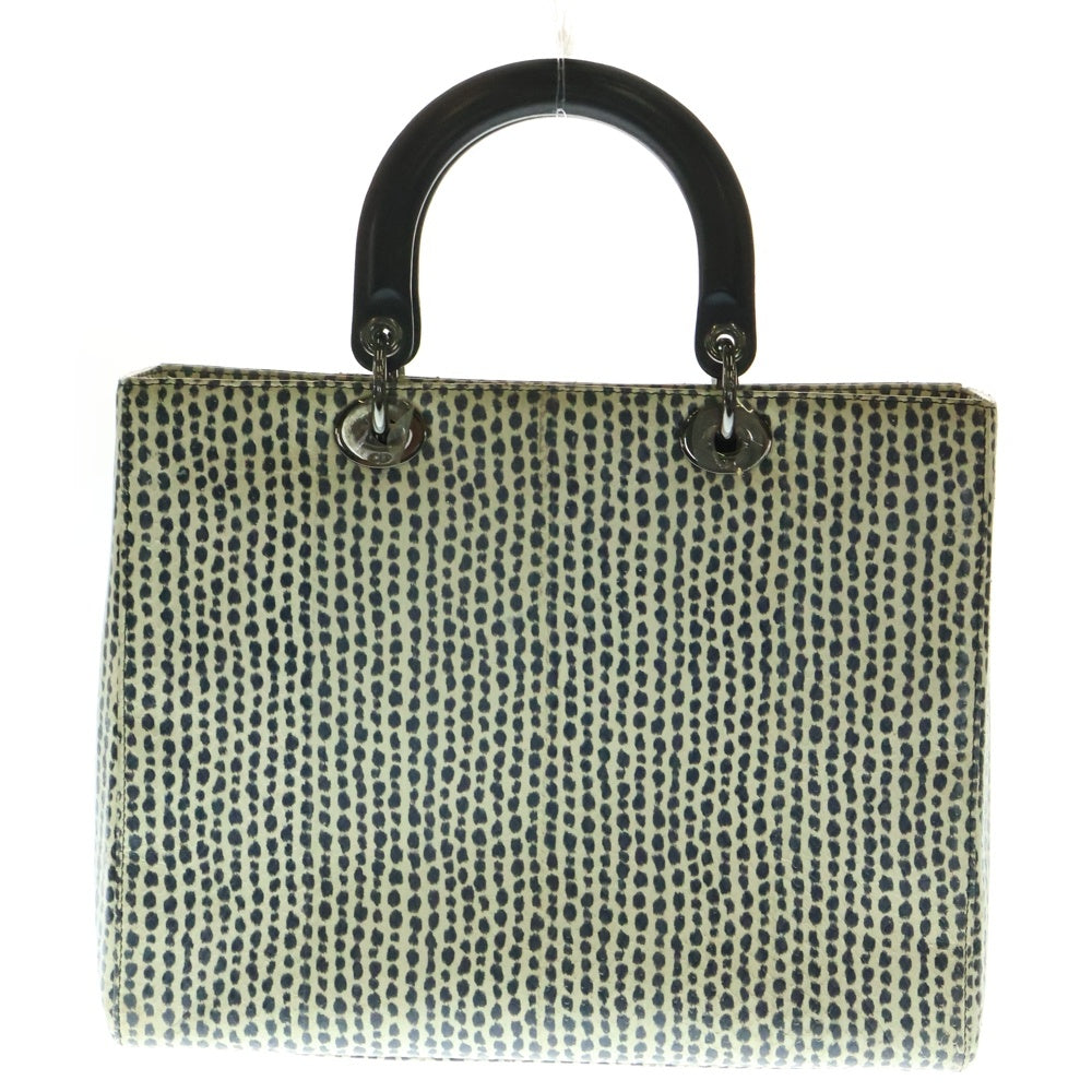 Christian Dior(クリスチャンディオール) レディディオール ラージ パイソンレザー ハンド トートバッグ シルバー金具 ブラック/アイボリー
