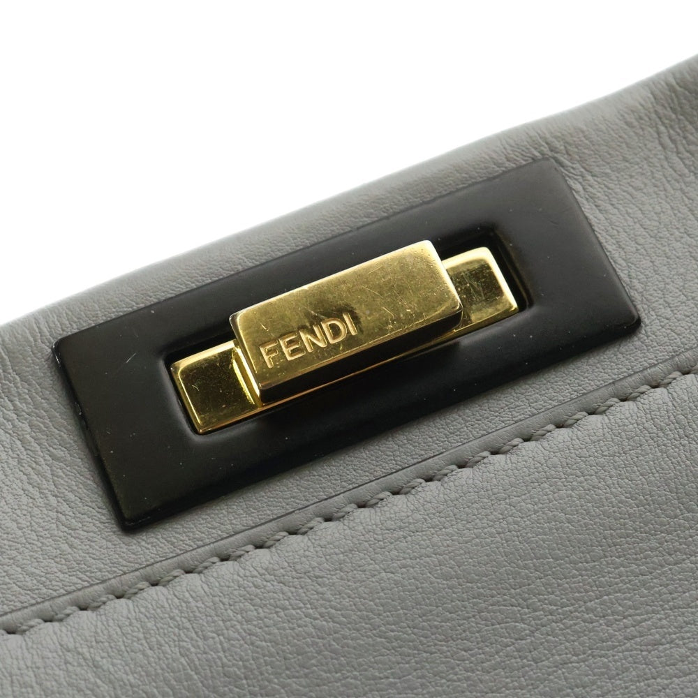 FENDI(フェンディ) ピーカブー ミディアム レザー 2WAY ハンド ショルダーバッグ ゴールド金具 グレー