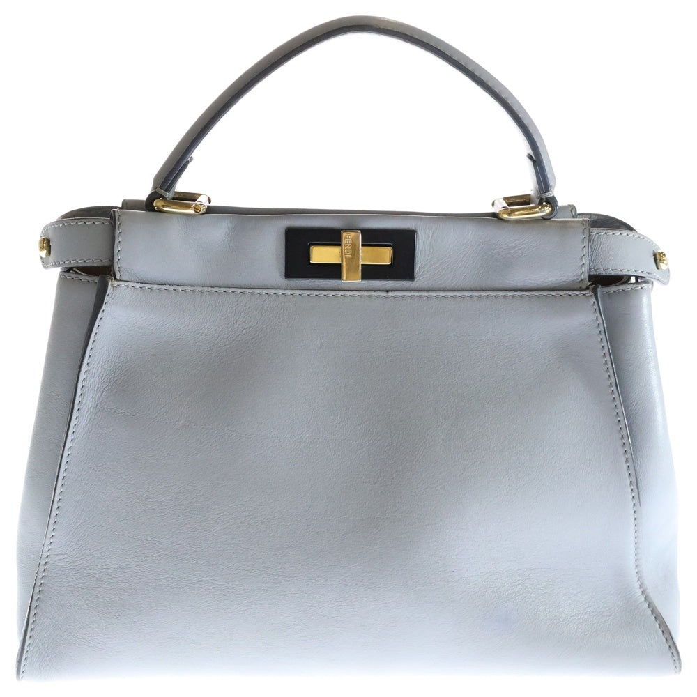 FENDI(フェンディ) ピーカブー ミディアム 2WAYバッグ ハンドバッグ ショルダーバッグ ライトブルー レザー ゴールド金具 8BN290