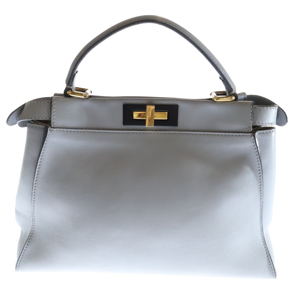 FENDI(フェンディ) ピーカブー ミディアム 2WAYバッグ ハンドバッグ ショルダーバッグ ライトブルー レザー ゴールド金具 8BN290