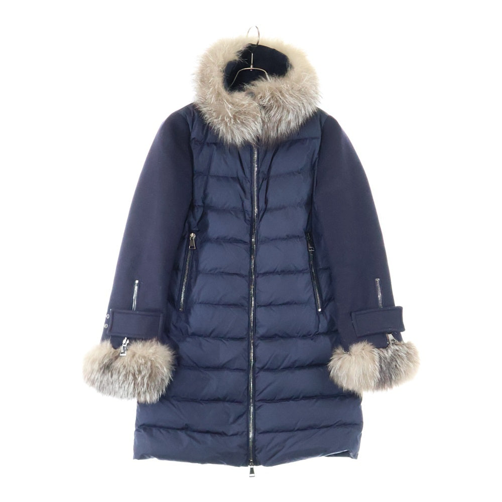 MONCLER(モンクレール) ELESTORIA エレストリア ウール切り替え ジップアップ ダウン ロング ジャケット ネイビー レディース B20934970110 B54155