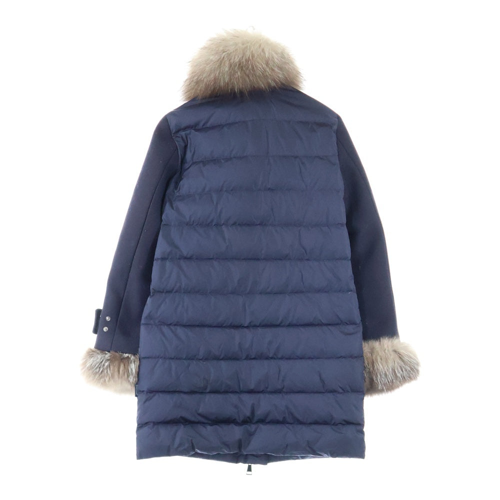 MONCLER(モンクレール) ELESTORIA エレストリア ウール切り替え ジップアップ ダウン ロング ジャケット ネイビー レディース B20934970110 B54155
