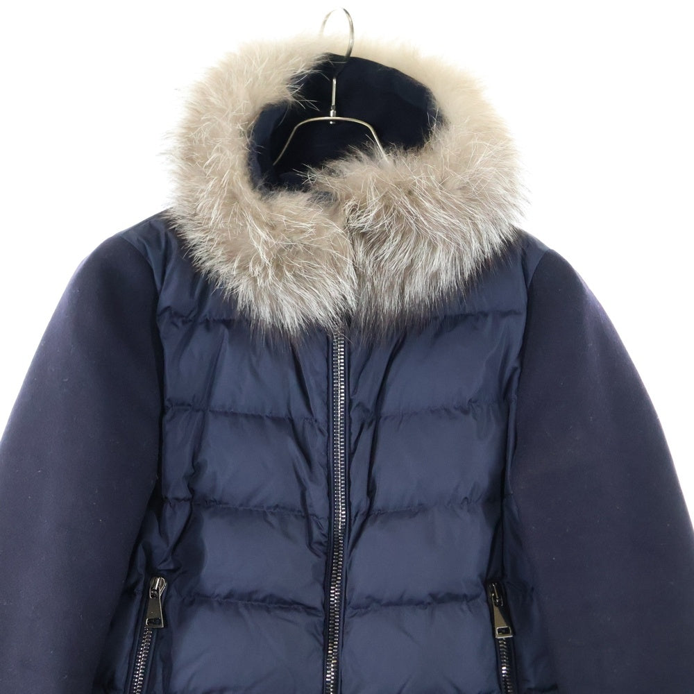 MONCLER(モンクレール) ELESTORIA エレストリア ウール切り替え ジップアップ ダウン ロング ジャケット ネイビー レディース B20934970110 B54155