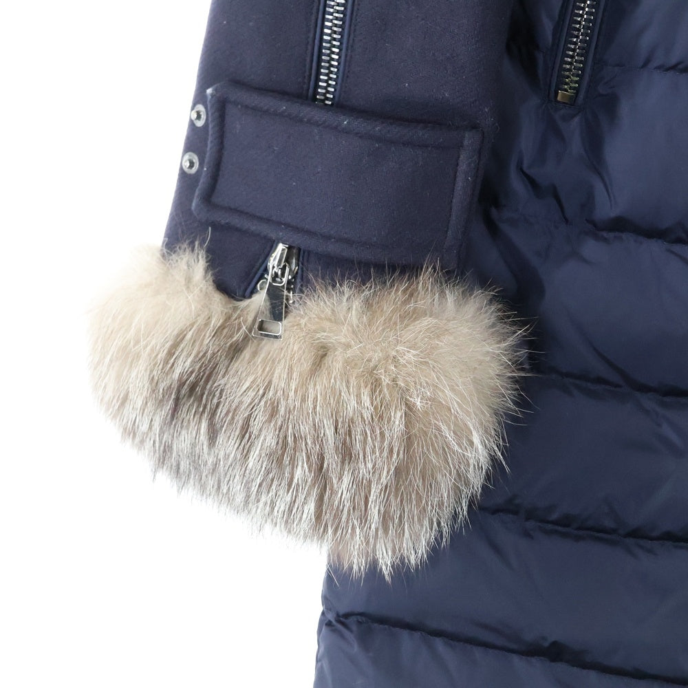 MONCLER(モンクレール) ELESTORIA エレストリア ウール切り替え ジップアップ ダウン ロング ジャケット ネイビー レディース B20934970110 B54155