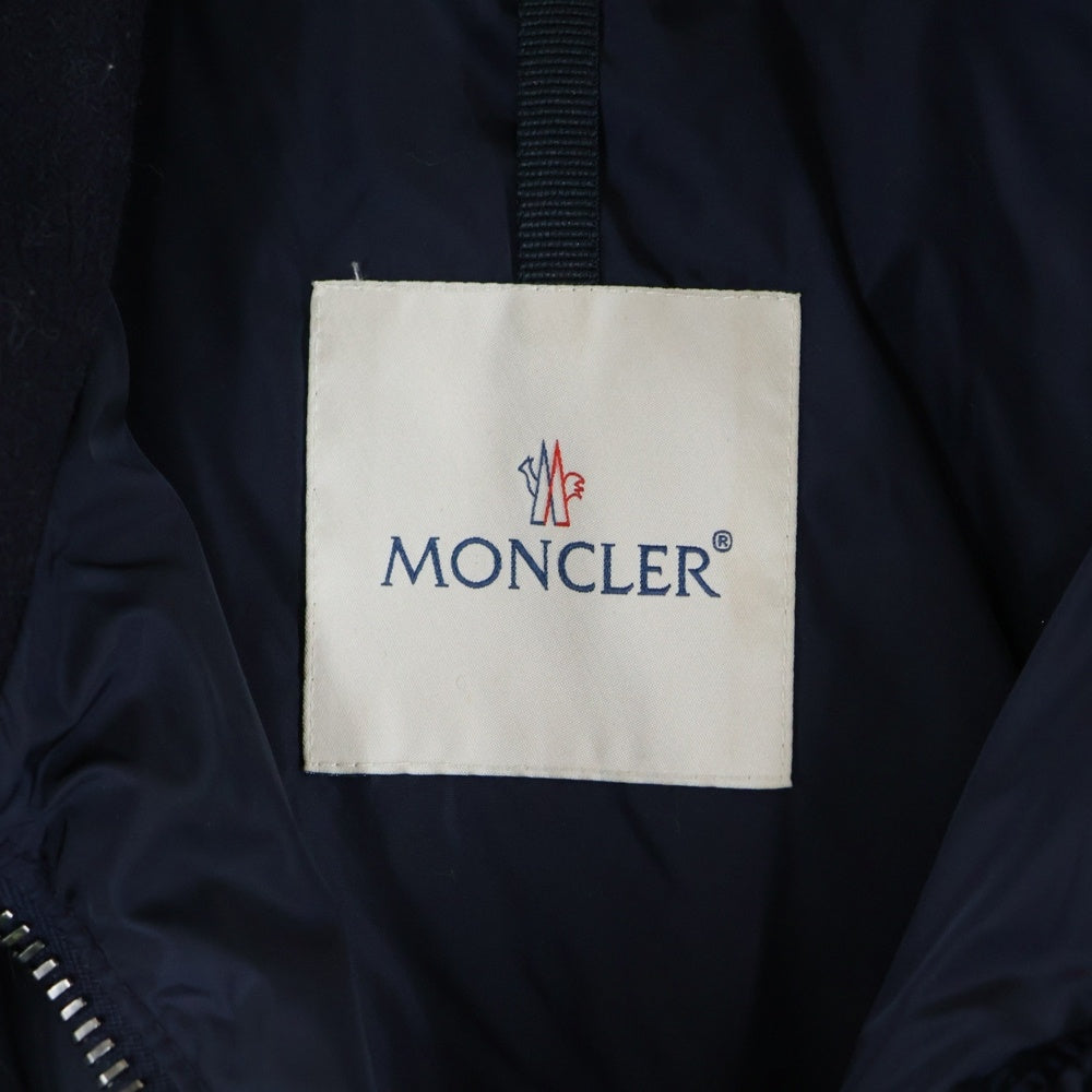 MONCLER(モンクレール) ELESTORIA エレストリア ウール切り替え ジップアップ ダウン ロング ジャケット ネイビー レディース B20934970110 B54155