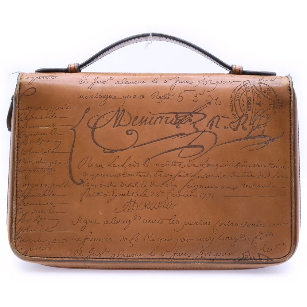 Berluti(ベルルッティ) カリグラフィ スクリット イタウバワイド レザーセカンドバッグ ハンドバッグ ブラウン