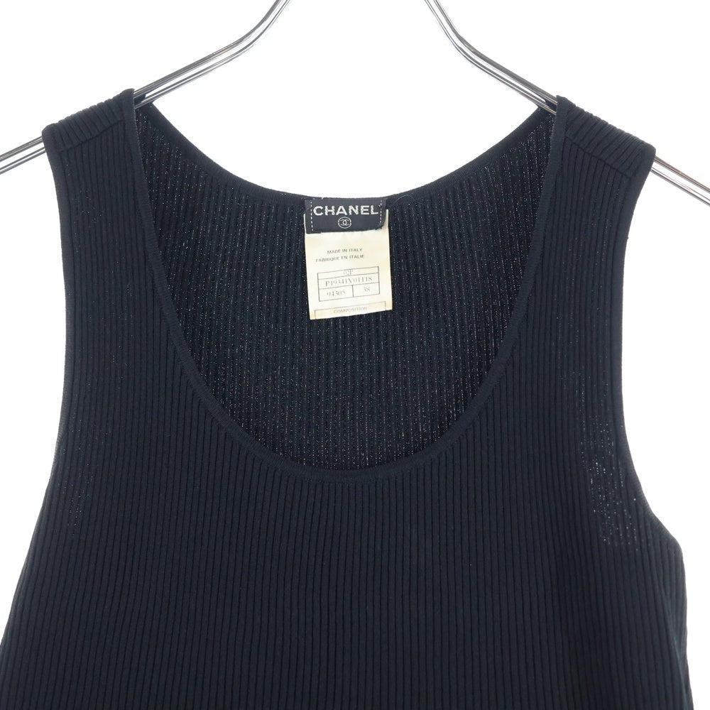CHANEL(シャネル) 02P スプリングコレクション メタルロゴプレート レーヨン リブニット ノースリーブ タンクトップ カットソー ブラック レディース P19341V01118