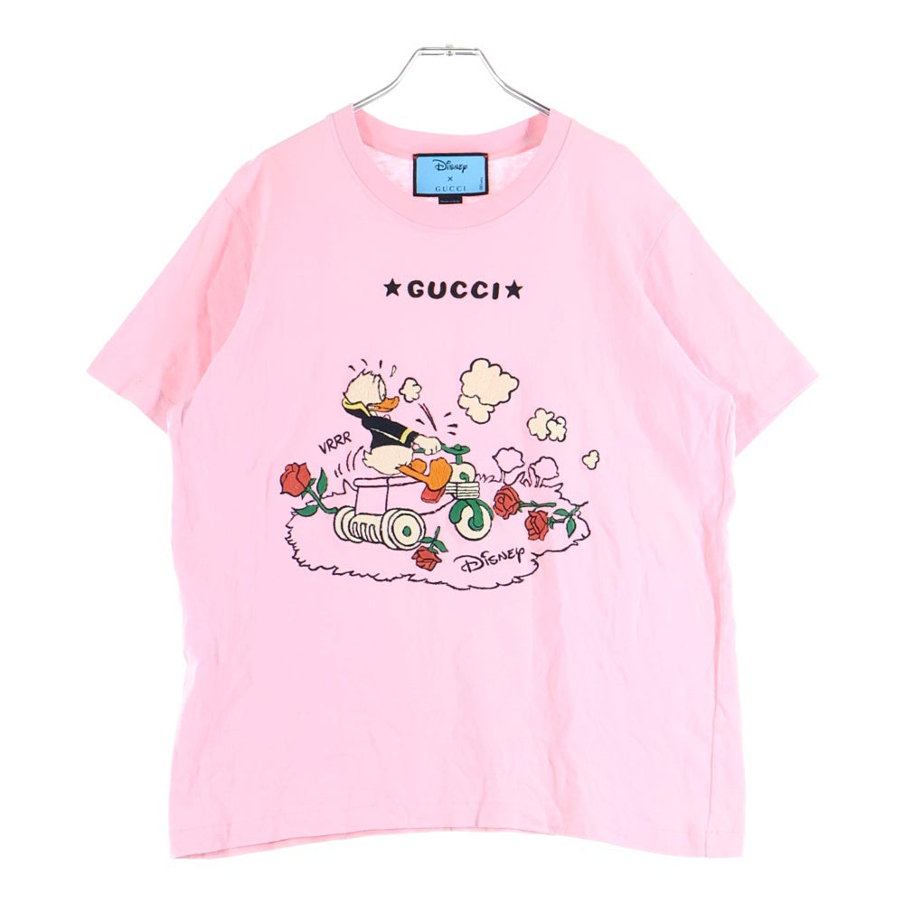 GUCCI(グッチ) 21SS ×Disney ドナルドダック ロゴ刺繍 クルーネック 半袖Tシャツ カットソー ピンク 580762