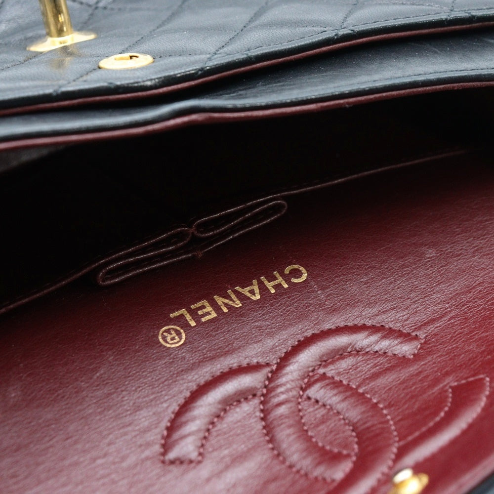 CHANEL(シャネル) マトラッセ23 ダブルフラップ ダブルチェーン ショルダーバッグ ラムスキン ブラック ゴールド金具