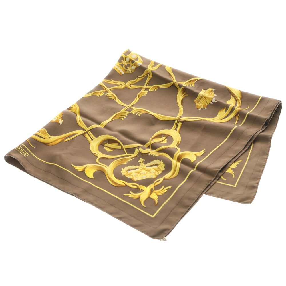 HERMES(エルメス) カレ90 王冠 クラウン スカーフ ブラウン×イエロー