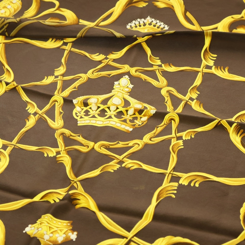 HERMES(エルメス) カレ90 王冠 クラウン スカーフ ブラウン×イエロー