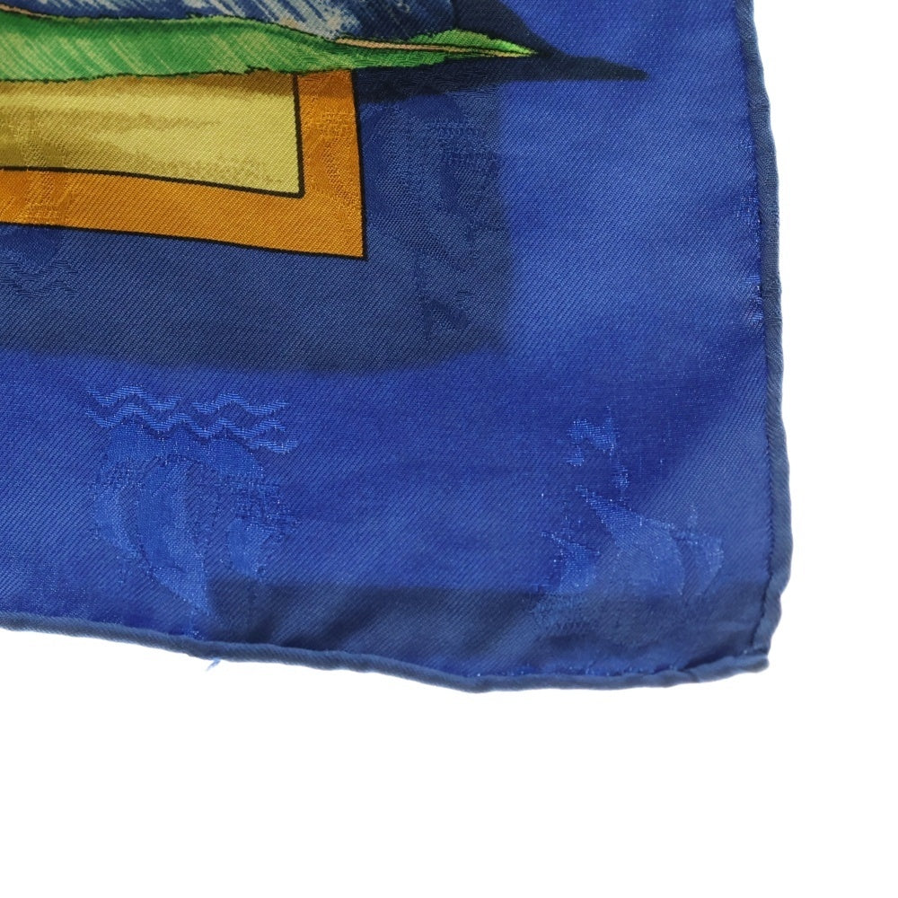 HERMES(エルメス) カレ90 Christophe Colomb スカーフ ブルー シルク