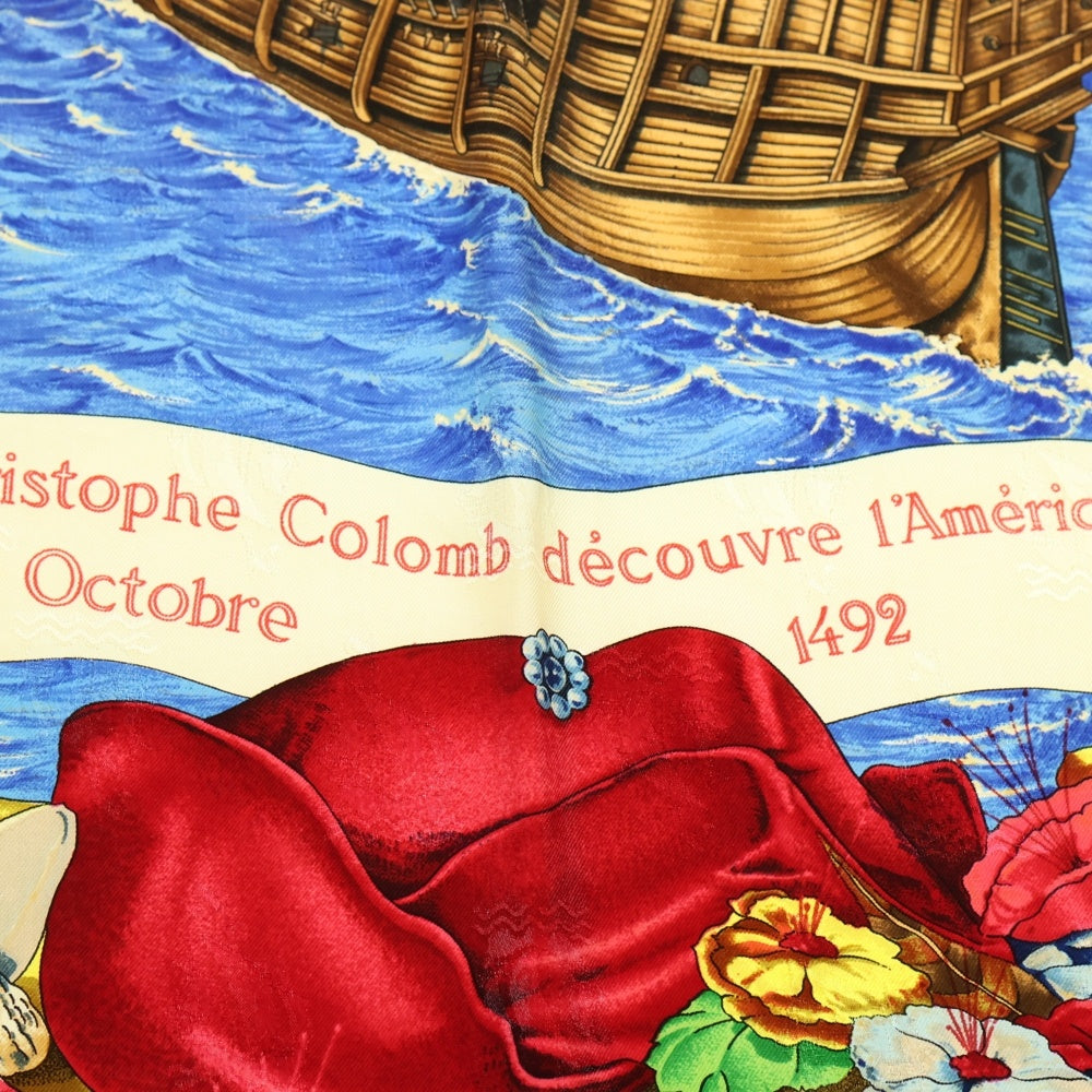 HERMES(エルメス) カレ90 Christophe Colomb スカーフ ブルー シルク
