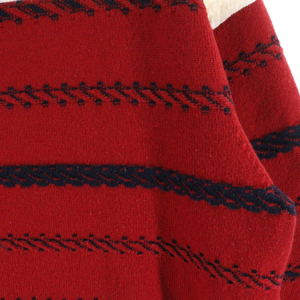 CHANEL(シャネル) ココマーク ロゴプレート レース編み ボーダー柄 バイカラー カシミヤ プルオーバー 長袖 ニット セーター レッド/ホワイト レディース P70304K10003