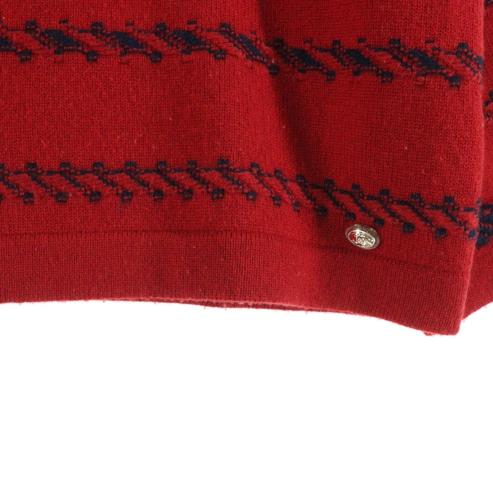 CHANEL(シャネル) ココマーク ロゴプレート レース編み ボーダー柄 バイカラー カシミヤ プルオーバー 長袖 ニット セーター レッド/ホワイト レディース P70304K10003