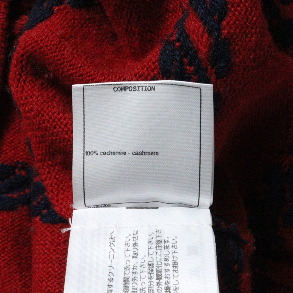 CHANEL(シャネル) ココマーク ロゴプレート レース編み ボーダー柄 バイカラー カシミヤ プルオーバー 長袖 ニット セーター レッド/ホワイト レディース P70304K10003