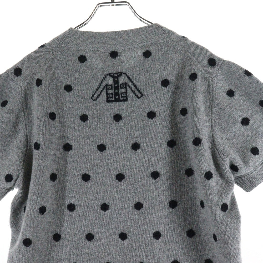 CHANEL(シャネル) 08AW ドット総柄 ジャガード スパンコール カシミヤ クルーネック プルオーバー 半袖ニット セーター グレー レディース P34356K00936