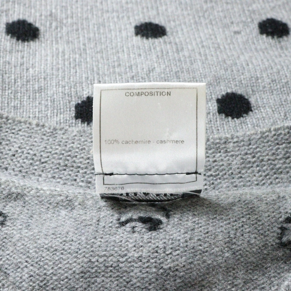 CHANEL(シャネル) 08AW ドット総柄 ジャガード スパンコール カシミヤ クルーネック プルオーバー 半袖ニット セーター グレー レディース P34356K00936