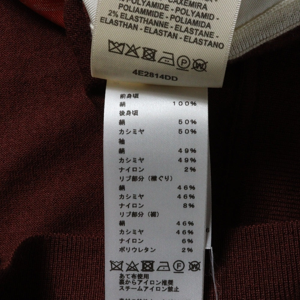 HERMES(エルメス) 24SS ツイルレーヌ 柄プリント シルクスカーフ切り替え クルーネック カシミヤ 長袖ニット セーター ブラウン/ホワイト レディース 4E2814DD