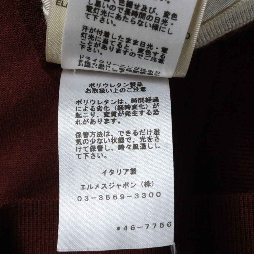 HERMES(エルメス) 24SS ツイルレーヌ 柄プリント シルクスカーフ切り替え クルーネック カシミヤ 長袖ニット セーター ブラウン/ホワイト レディース 4E2814DD