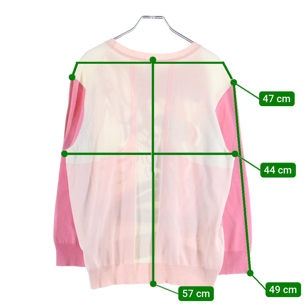 HERMES(エルメス) BRIDES de GALA ブリッド ドゥ ガラ ツイルレーヌ 柄プリント シルクスカーフ切り替え クルーネック 長袖ニット セーター ピンク/レッド レディース