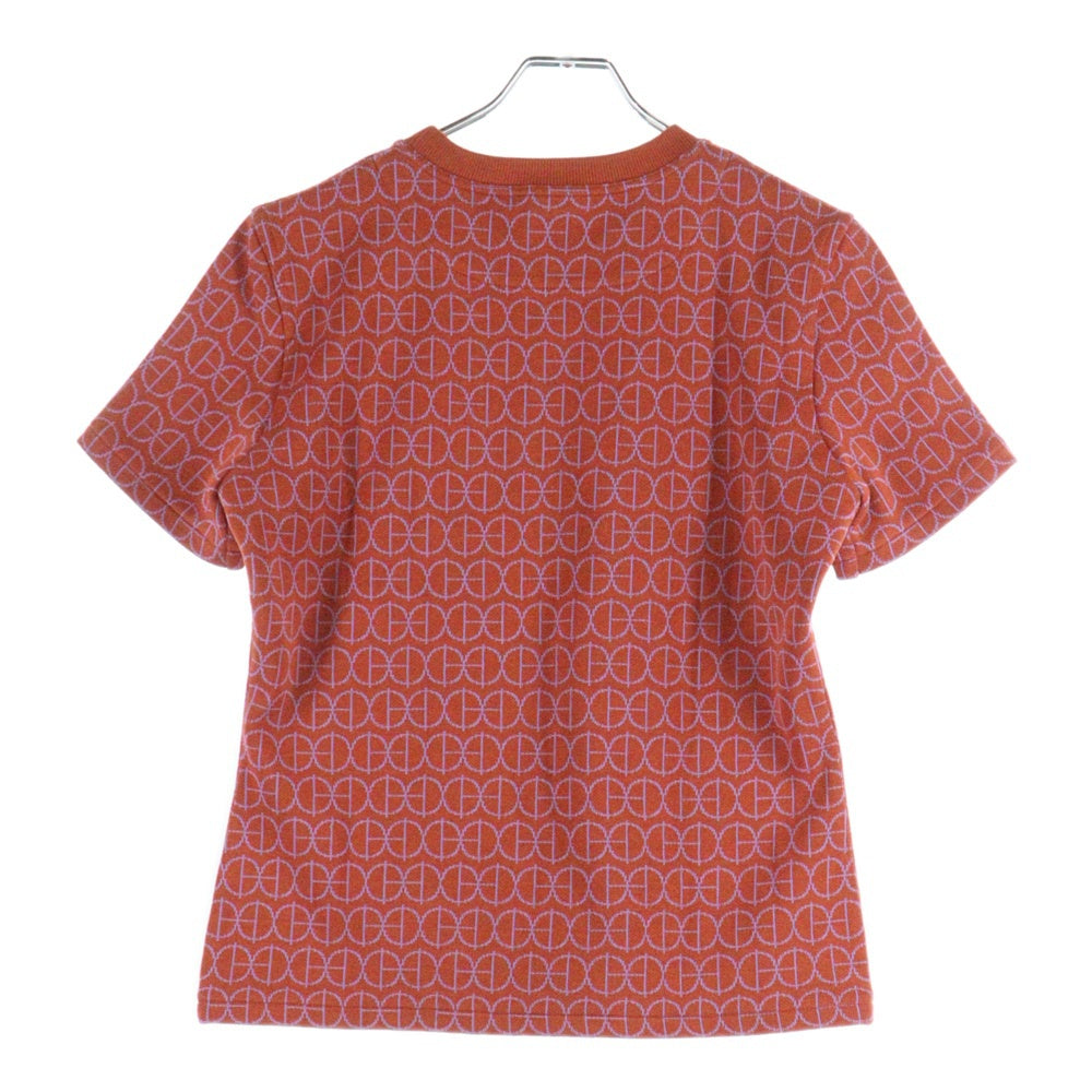 HERMES(エルメス) 22SS Hロゴジャガード 総柄 コットン クルーネック プルオーバー 半袖ニット セーター オレンジ レディース 2E4600DY