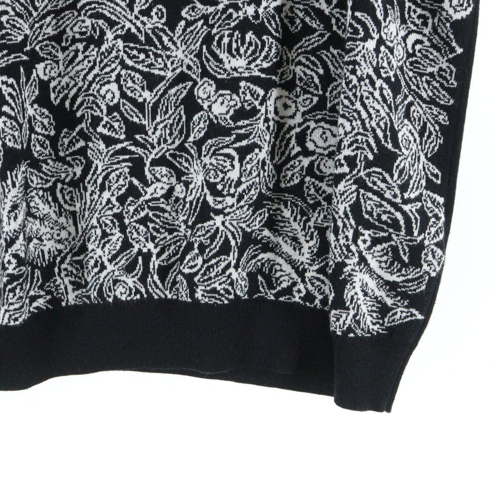 HERMES(エルメス) ジャングル ラブ カシミヤ アニマル ジャガード柄 クルーネック プルオーバー 半袖ニット セーター ブラック レディース