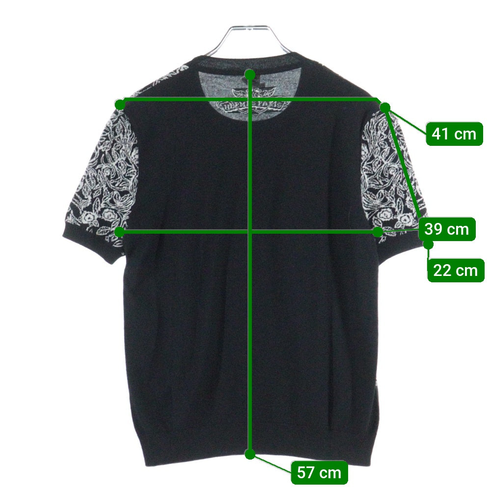 HERMES(エルメス) ジャングル ラブ カシミヤ アニマル ジャガード柄 クルーネック プルオーバー 半袖ニット セーター ブラック レディース