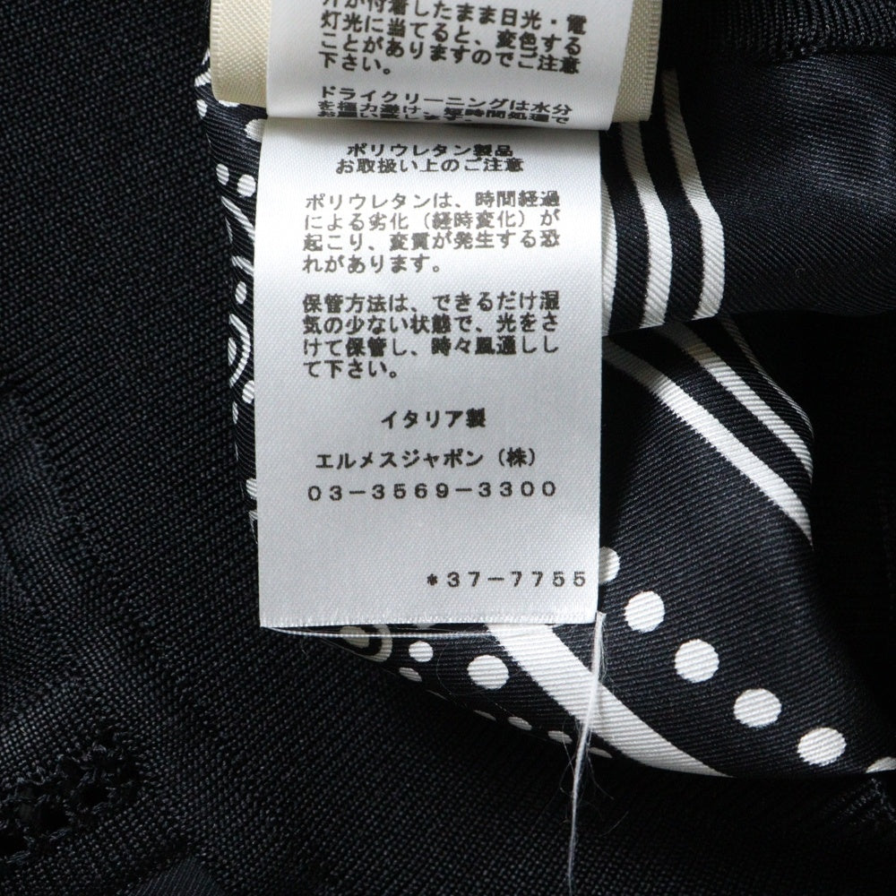 HERMES(エルメス) 23AW ツイルレーヌ Astrology アストロロジー 星座柄プリント シルクスカーフ切り替え クルーネック 長袖ニット セーター ブラック レディース 3H2814D7