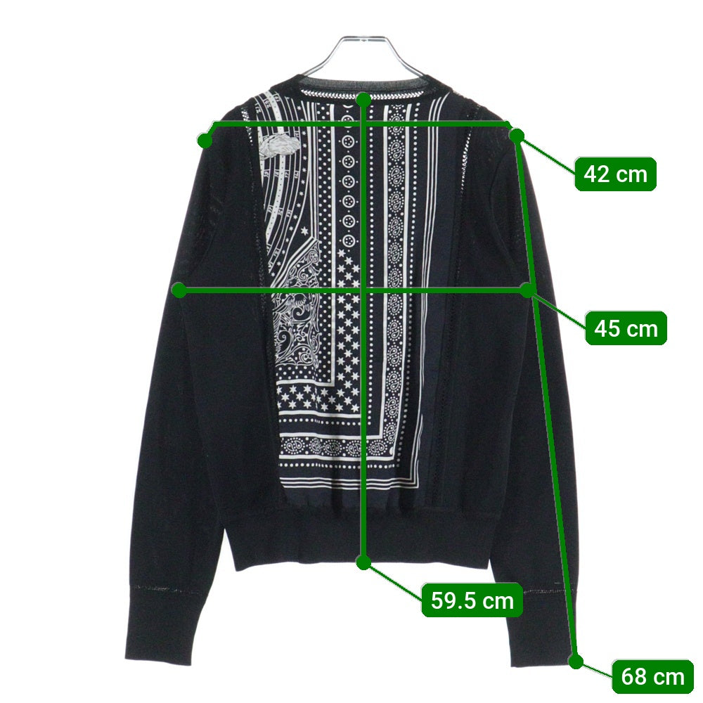 HERMES(エルメス) 23AW ツイルレーヌ Astrology アストロロジー 星座柄プリント シルクスカーフ切り替え クルーネック 長袖ニット セーター ブラック レディース 3H2814D7