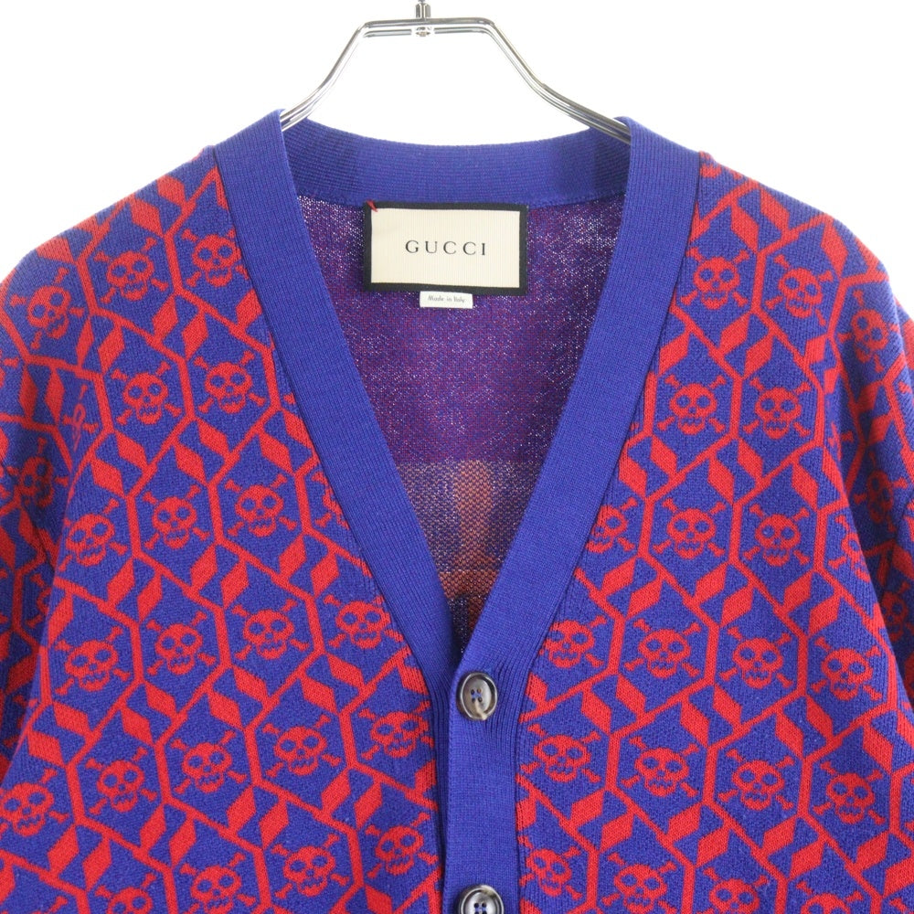 GUCCI(グッチ) スカル総柄ジャガード ウールニット 長袖カーディガン