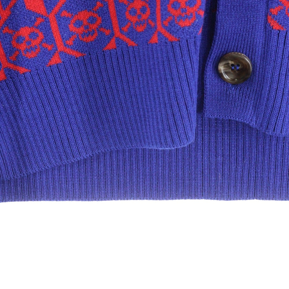 GUCCI(グッチ) スカル総柄ジャガード ウールニット 長袖カーディガン ブルー/レッド 597724 GMN65 レディース