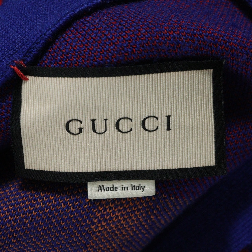 GUCCI(グッチ) スカル総柄ジャガード ウールニット 長袖カーディガン ブルー/レッド 597724 GMN65 レディース