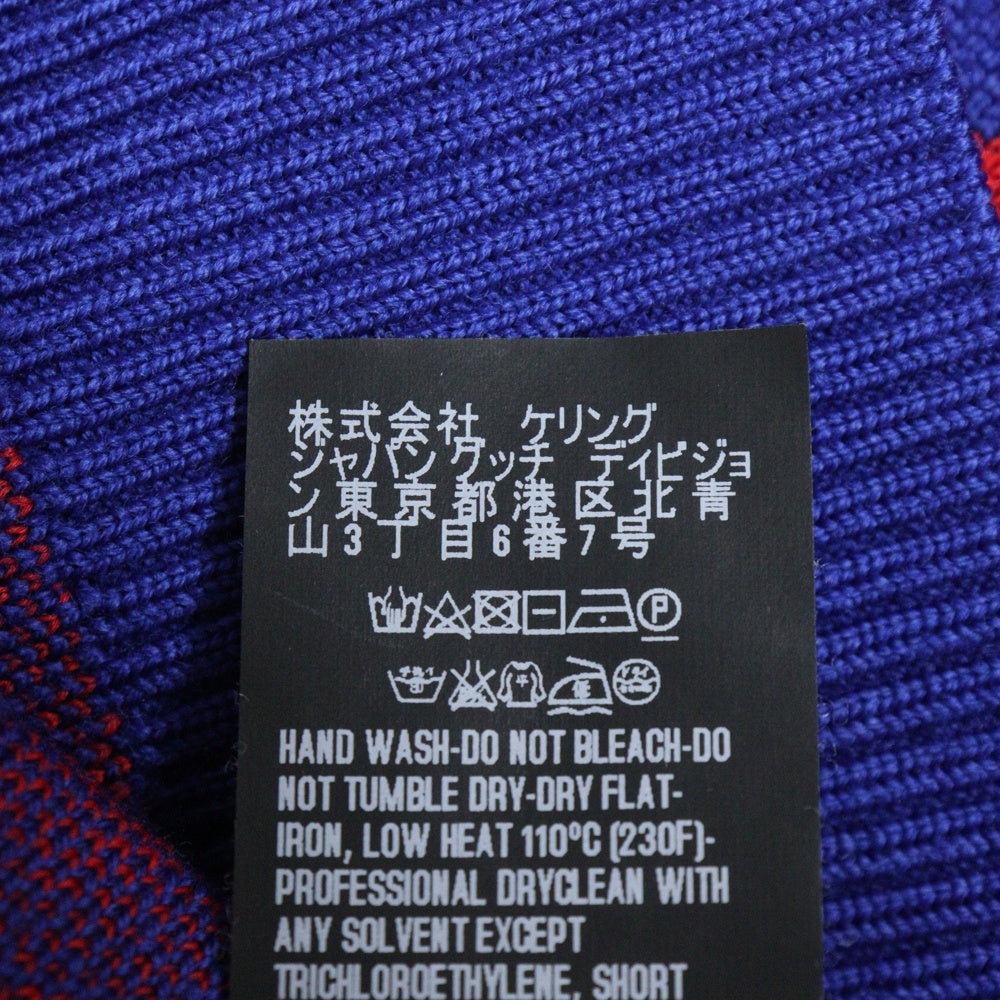 GUCCI(グッチ) スカル総柄ジャガード ウールニット 長袖カーディガン ブルー/レッド 597724 GMN65 レディース