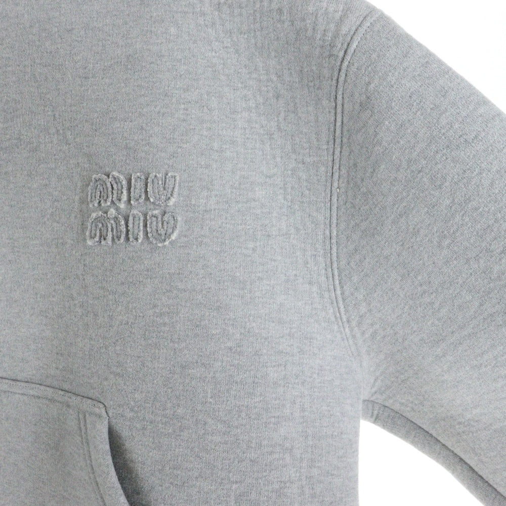 miumiu(ミュウミュウ) 23AW ワッペンロゴ ジップアップ コットン ジップアップ スウェットパーカー フーディー グレー レディース MJL967