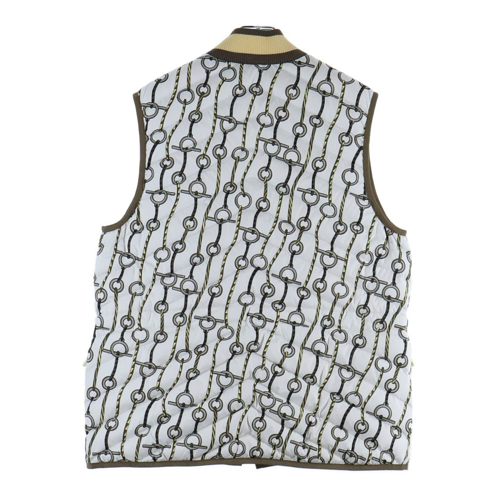 HERMES(エルメス) 23AW セリエワッペンロゴ 金具総柄プリント ジップアップ ダウンベスト ホワイト/ブラウン 3H0163D2 レディース