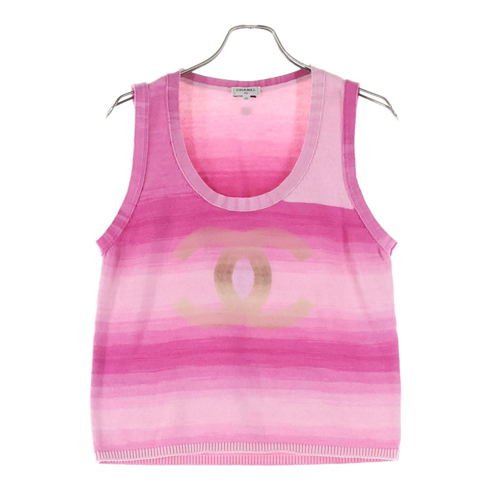 CHANEL(シャネル) ココマーク カシミヤ混 コットン Uネック ノースリーブ プルオーバー ニット セーター タンクトップ ピンク レディース P76547K11013