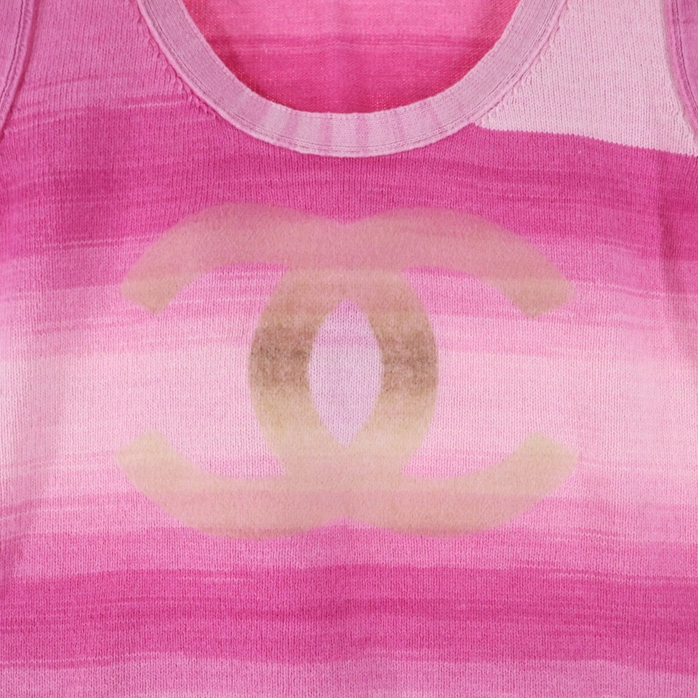 CHANEL(シャネル) ココマーク カシミヤ混 コットン Uネック ノースリーブ プルオーバー ニット セーター タンクトップ ピンク レディース P76547K11013