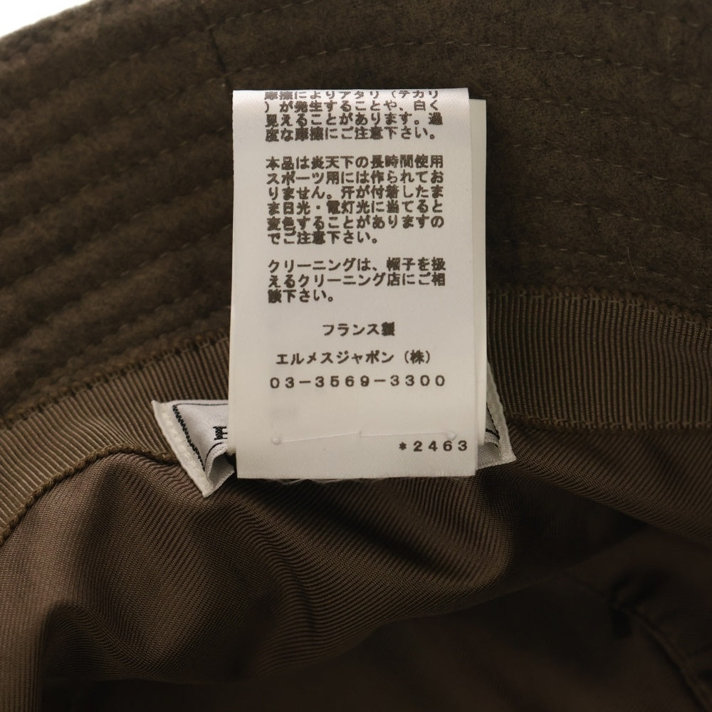HERMES(エルメス) バケットハット 帽子 カシミヤ カーキ オリーブ ブラウン シルバー金具