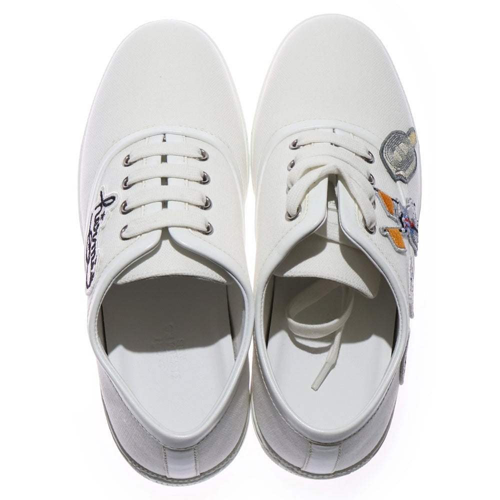 HERMES(エルメス) イノサン ワッペン刺繍パッチ キャンバスローカットスニーカー ホワイト 36 レディース