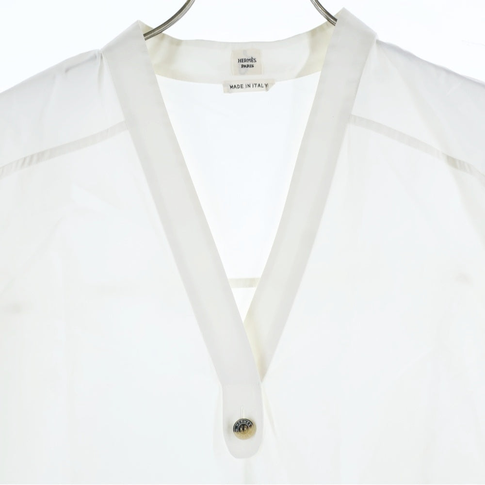 HERMES(エルメス) Vネック プルオーバー ラグランスリーブ 長袖シャツ ブラウス ホワイト レディース
