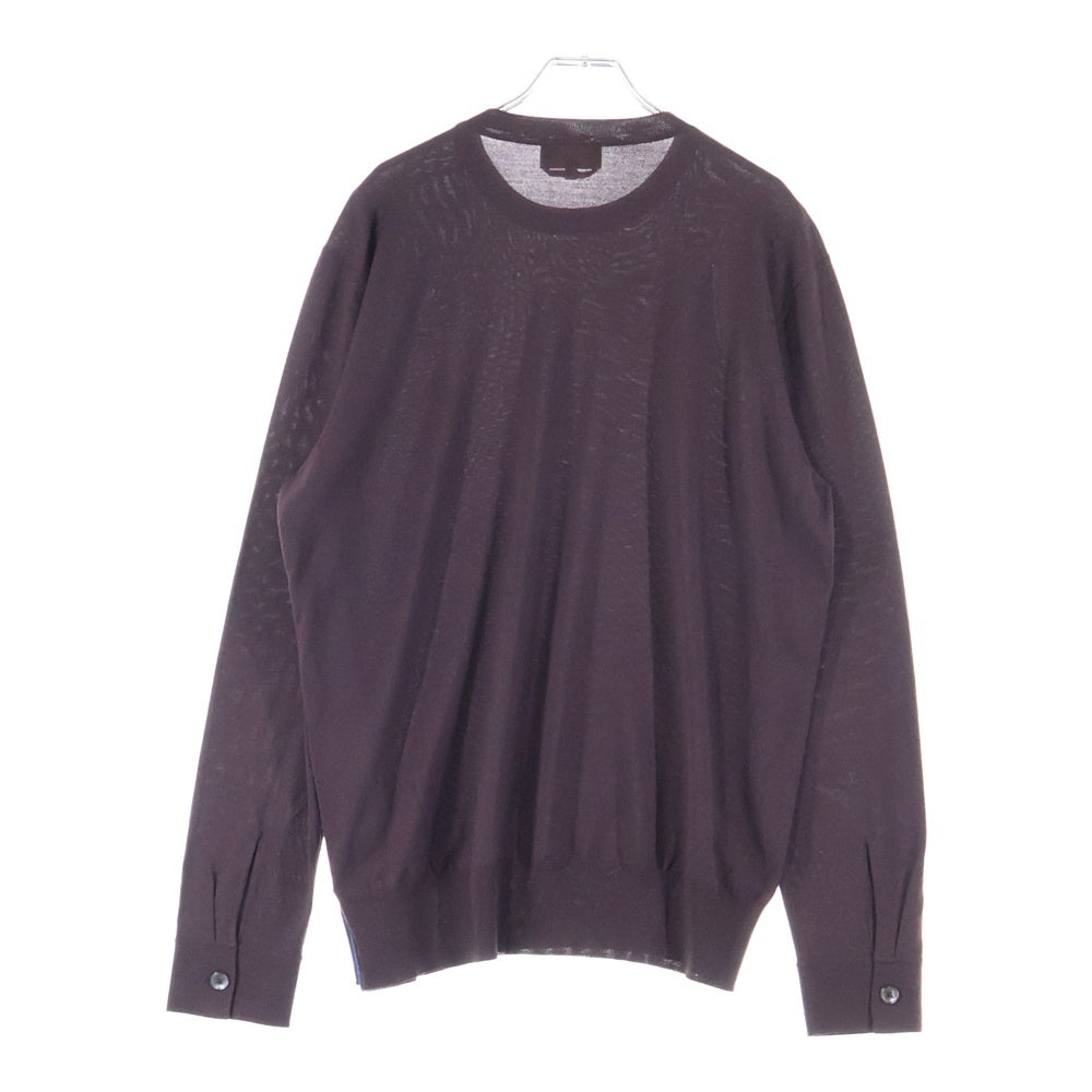 HERMES(エルメス) サイドボタンデザイン スカーフ 柄 切り替え ウール クルーネック プルオーバー 長袖ニット セーター ブラウン レディース