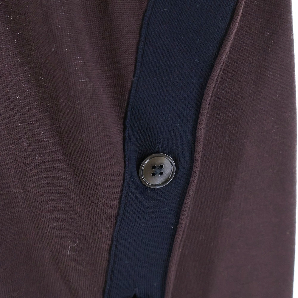 HERMES(エルメス) サイドボタンデザイン スカーフ 柄 切り替え ウール クルーネック プルオーバー 長袖ニット セーター ブラウン レディース