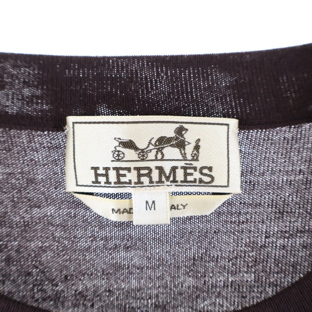 HERMES(エルメス) サイドボタンデザイン スカーフ 柄 切り替え ウール クルーネック プルオーバー 長袖ニット セーター ブラウン レディース