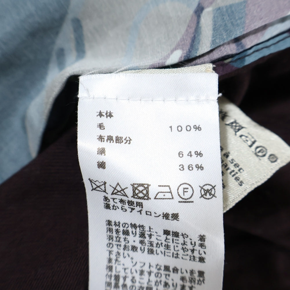 HERMES(エルメス) サイドボタンデザイン スカーフ 柄 切り替え ウール クルーネック プルオーバー 長袖ニット セーター ブラウン レディース